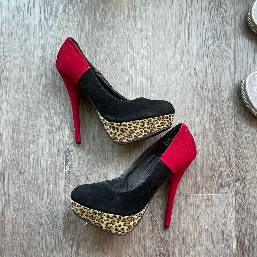 Red and black High Heels with Cheetah print
